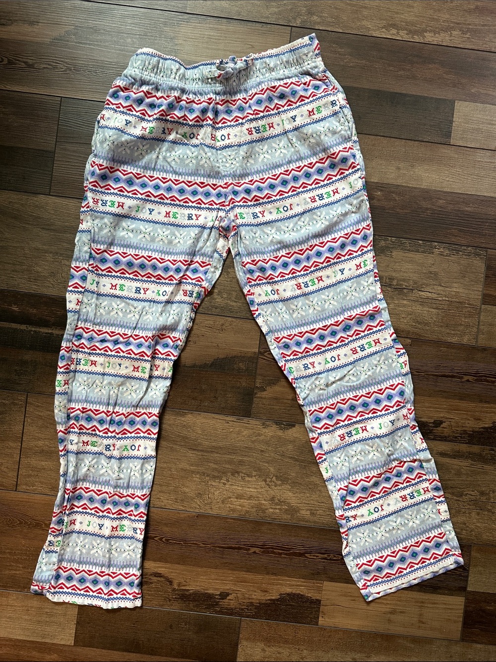 Old Navy White Christmas Lounge Pants with Red, Blue & Green Fair Isle